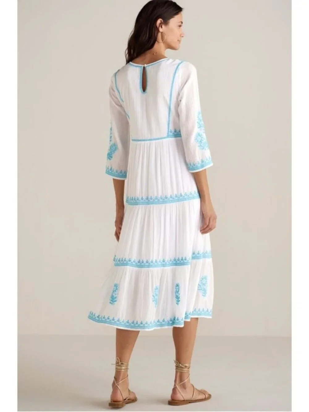 Soft Surroundings Juniper PLUS 1X Embroidery Gauze 3/4 Sleeve Dress Beach Boho - Picture 3 of 14